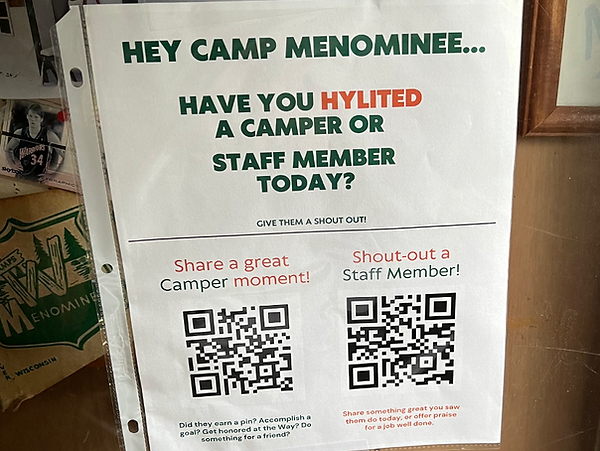 Hylite QR code sign posted at Camp Menominee